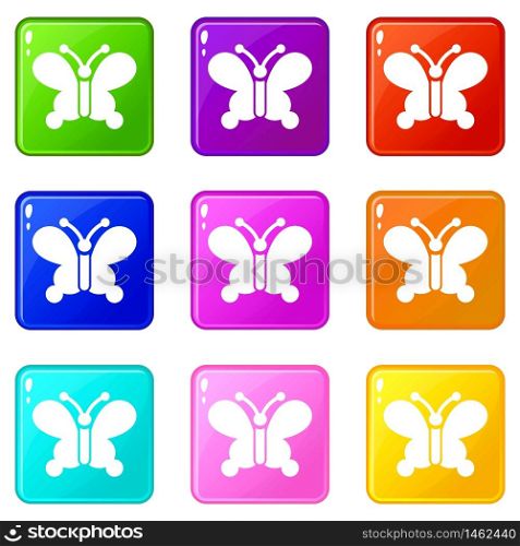 Butterfly wing patterns icons set 9 color collection isolated on white for any design. Butterfly wing patterns icons set 9 color collection