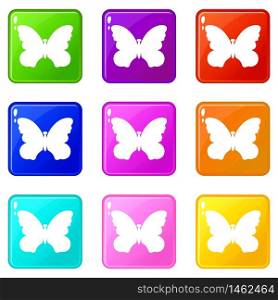 Butterfly with beautiful wings icons set 9 color collection isolated on white for any design. Butterfly with beautiful wings icons set 9 color collection