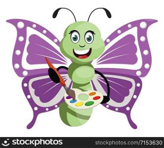Butterfly with color palette, illustration, vector on white background.
