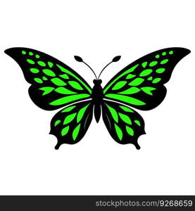 Butterfly with green wings isolated on white background. Vector illustration. Eps 10.