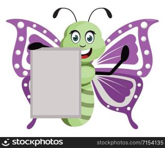 Butterfly with paper, illustration, vector on white background.