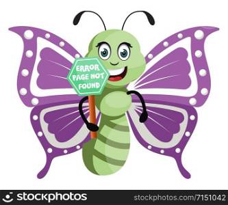 Butterfly with sign, illustration, vector on white background.