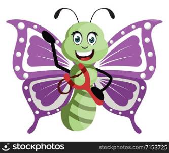 Butterfly with sling shot, illustration, vector on white background.