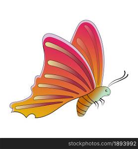 Butterfly with yellow wings isolated on a white background. Side view. Golden stripes on the wings. Vector EPS10.