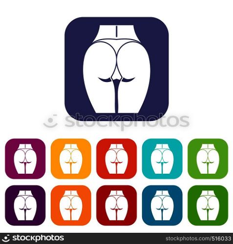 Buttocks of girl icons set vector illustration in flat style in colors red, blue, green, and other. Buttocks of girl icons set