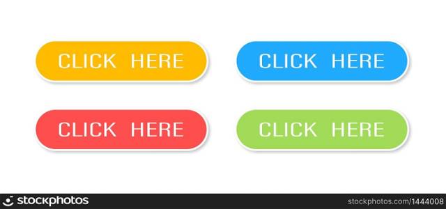 Button click here on white background in flat. Website vector icon