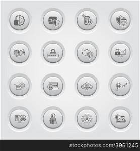 Button Design Protection and Security Icons Set. Button Design Protection and Security Icons Set. Grey Button Design