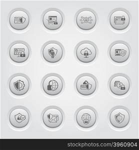 Button Design Protection and Security Icons Set. Protection and Security Icons Set. Grey Button Design