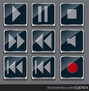 button icon on metal background. Vector illustration.