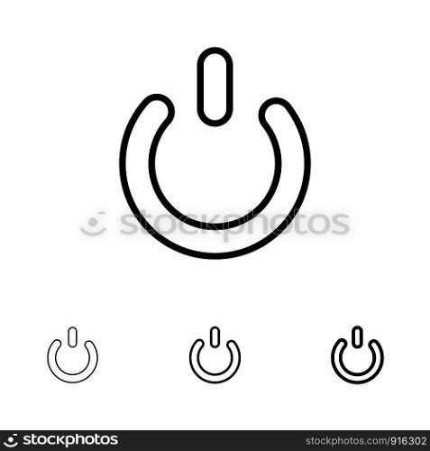 Button, Off, On, Power Bold and thin black line icon set