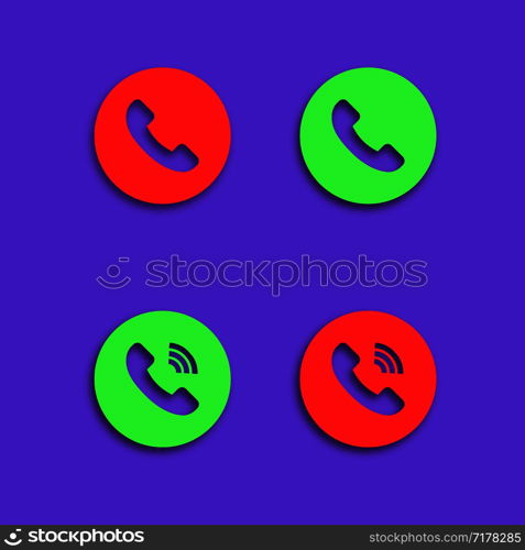 Button phone icon in red and green color with shadow. Phone button icons. Eps10. Button phone icon in red and green color with shadow. Phone button icons