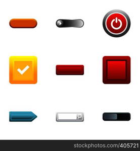 Button types icons set. Flat illustration of 9 button types vector icons for web. Button types icons set, flat style
