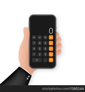 Button with black calculator smartphone. Mobile app interface. Phone display. Mobile phone smartphone device gadget. Vector stock illustration. Button with black calculator smartphone. Mobile app interface. Phone display. Mobile phone smartphone device gadget. Vector stock illustration.