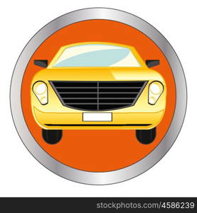 Button with car. Car icon on green round glossy button