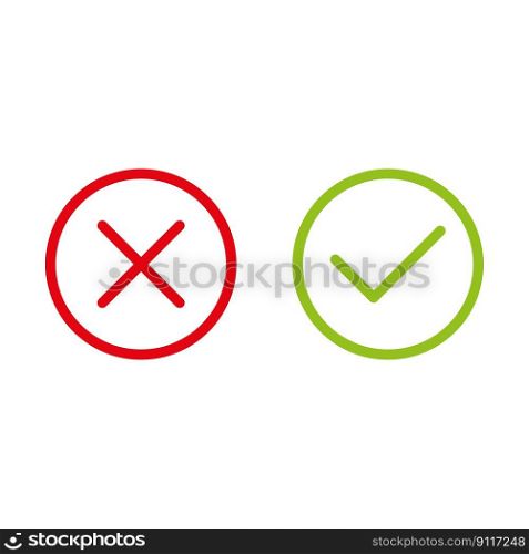 Button with cross tick green red. Cross symbol. Vector illustration. EPS 10.. Button with cross tick green red. Cross symbol. Vector illustration.