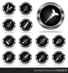 Buttons of tools. Black buttons on a theme tools. A vector illustration