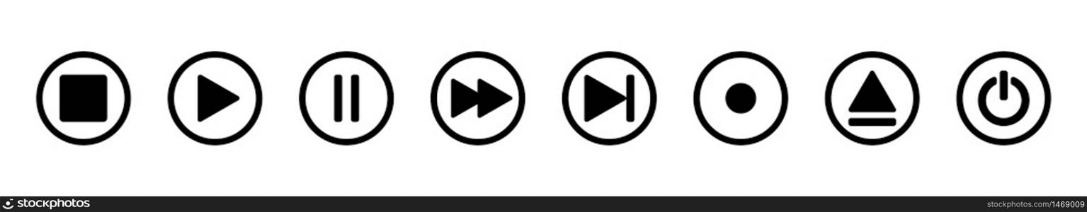 Buttons video and audio collection. Audio and video buttons, isolated. Set of buttons in a row. Eps10