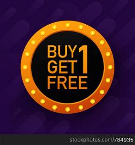 Buy 1 Get 1 Free, sale tag, banner design template. Vector stock illustration.
