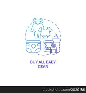 Buy all baby gear blue gradient concept icon. Preparing for baby abstract idea thin line illustration. Newborn essentials. Disposable diapers and bottles. Vector isolated outline color drawing. Buy all baby gear blue gradient concept icon