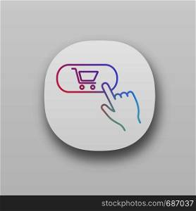Buy button app icon. Add to cart. Online shopping. Digital purchase. UI/UX user interface. Web or mobile application. Vector isolated illustration. Buy button app icons set