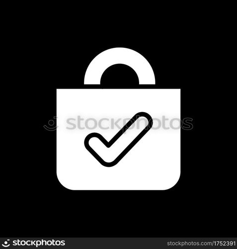 Buy dark mode glyph icon. Purchased products in online shops. Smart shopping system. Phone screen menu element. Smartphone UI. White silhouette symbol on black space. Vector isolated illustration. Buy dark mode glyph icon