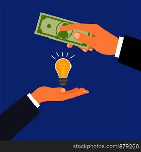Buy dollars idea, investing in innovation, modern technology business concept. Vector illustration. Buy dollars idea, business concept