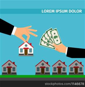 Buy house banner concept for cash, vector business illustration. Buy house banner concept for cash