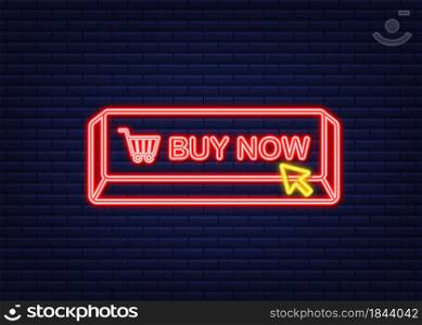 Buy now neon icon. Shopping Cart icon. Vector stock illustration. Buy now neon icon. Shopping Cart icon. Vector stock illustration.