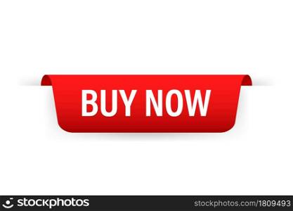Buy now. Red Ribbon on white background. Vector stock illustration.. Buy now. Red Ribbon on white background. Vector stock illustration