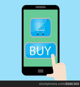 Buy now with use smart phone. Sale web and buy cart with internet, vector illustration. Buy now with use smart phone