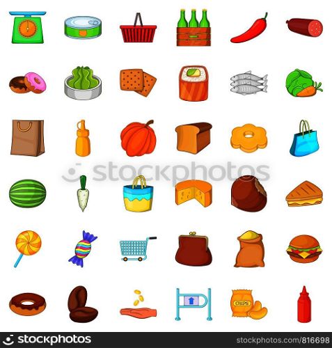 Buy of food icons set. Cartoon style of 36 buy of food vector icons for web isolated on white background. Buy of food icons set, cartoon style