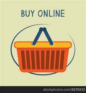 Buy online shopping basket emblem for online internet store vector illustration