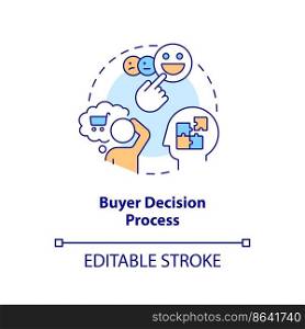 Buyer decision process concept icon. Purchase intention. Choose what to buy abstract idea thin line illustration. Isolated outline drawing. Editable stroke. Arial, Myriad Pro-Bold fonts used. Buyer decision process concept icon
