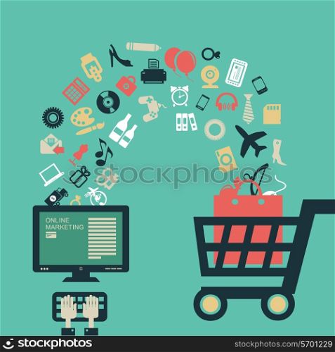 Buying goods in the online store. Vector illustration