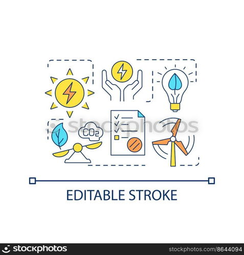 Buying green electricity concept icon. Sustainable company. Renewable energy at home abstract idea thin line illustration. Isolated outline drawing. Editable stroke. Arial font used. Buying green electricity concept icon