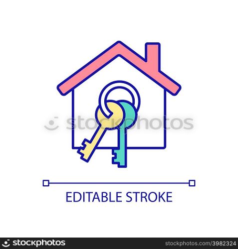 Buying own house RGB color icon. Real estate agency service. Apartment rent and mortgage. Isolated vector illustration. Simple filled line drawing. Editable stroke. Arial font used. Buying own house RGB color icon