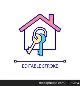 Buying own house RGB color icon. Real estate agency service. Apartment rent and mortgage. Isolated vector illustration. Simple filled line drawing. Editable stroke. Arial font used. Buying own house RGB color icon