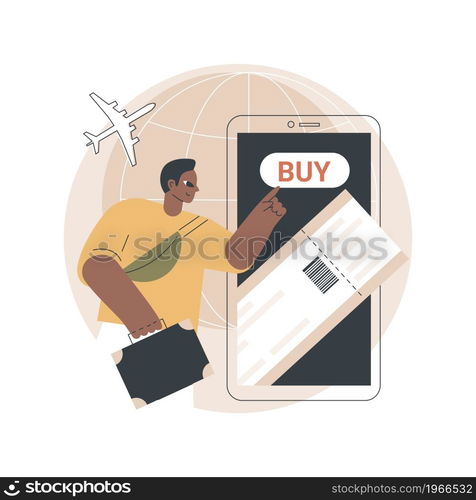 Buying tickets online abstract concept vector illustration. Online booking mobile application, e-Commerce shopping, internet purchase, buying tickets in advance on website abstract metaphor.. Buying tickets online abstract concept vector illustration.