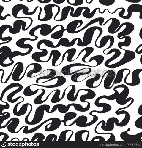 BW color sketch style abstract lines seamless pattern for background, fabric, textile, wrap, surface, web and print design. Soft wavy ribbon lines repeatable motif.