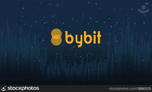 Bybit cryptocurrency stock market name with logo on abstract digital background. Crypto stock exchange for news and media. Vector EPS10.