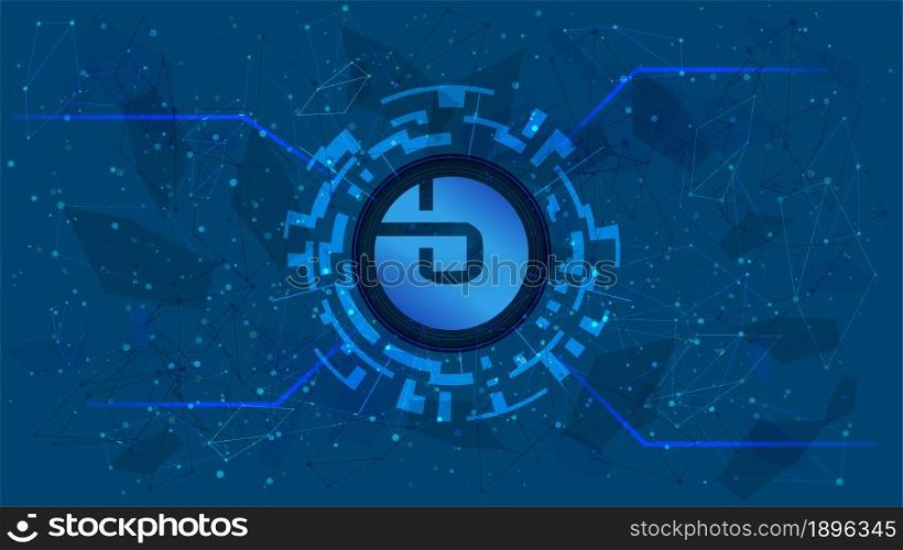 bZx Protocol BZRX token symbol of the DeFi project in a digital circle with a cryptocurrency theme on a blue background. Cryptocurrency icon. Decentralized finance programs. Copy space. Vector EPS10.