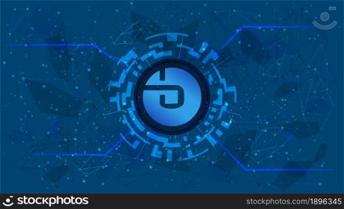 bZx Protocol BZRX token symbol of the DeFi project in a digital circle with a cryptocurrency theme on a blue background. Cryptocurrency icon. Decentralized finance programs. Copy space. Vector EPS10.