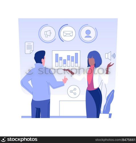 C&aign management isolated concept vector illustration. Marketer studies market, company c&aign automation management, corporate structure, corporation hierarchy vector concept.. C&aign management isolated concept vector illustration.