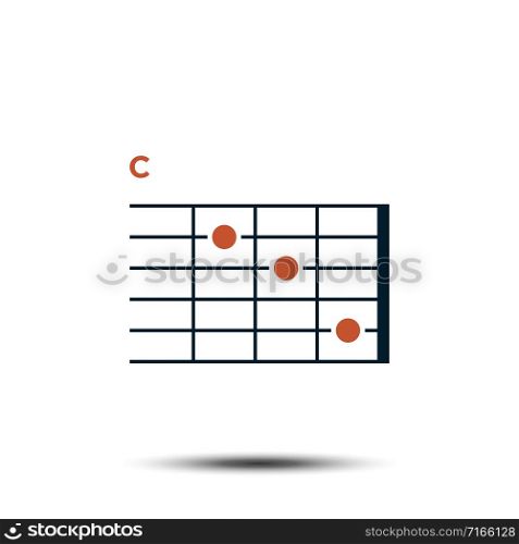 C, Basic Guitar Chord Chart Icon Vector Template