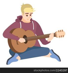 C&fire guitarist semi flat RGB color vector illustration. Young blond guy playing guitar isolated cartoon character on white background. C&fire guitarist semi flat RGB color vector illustration