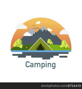 C&ing concept. Landscape illustration in flat design. Summer day. Vector illustration