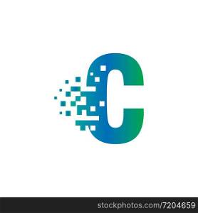 C Initial Letter Logo Design with Digital Pixels in Gradient Colors