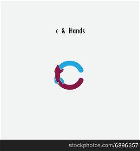 c- Letter abstract icon and hands logo design vector template.Business offer and partnership symbol.Hope and help concept.Support and teamwork sign.Corporate business and education logotype symbol.Vector illustration