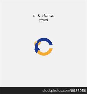 c - Letter abstract icon & hands logo design vector template.Business offer,partnership symbol.Hope,help concept.Support,teamwork sign.Corporate business & education logotype symbol.Vector illustration