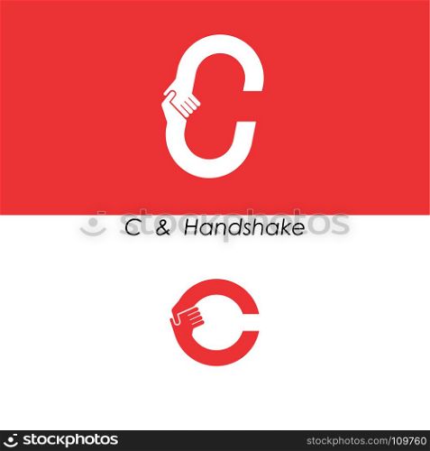 C - Letter abstract icon & hands logo design vector template.Teamwork and Partnership concept.Business offer and Deal symbol.Vector illustration